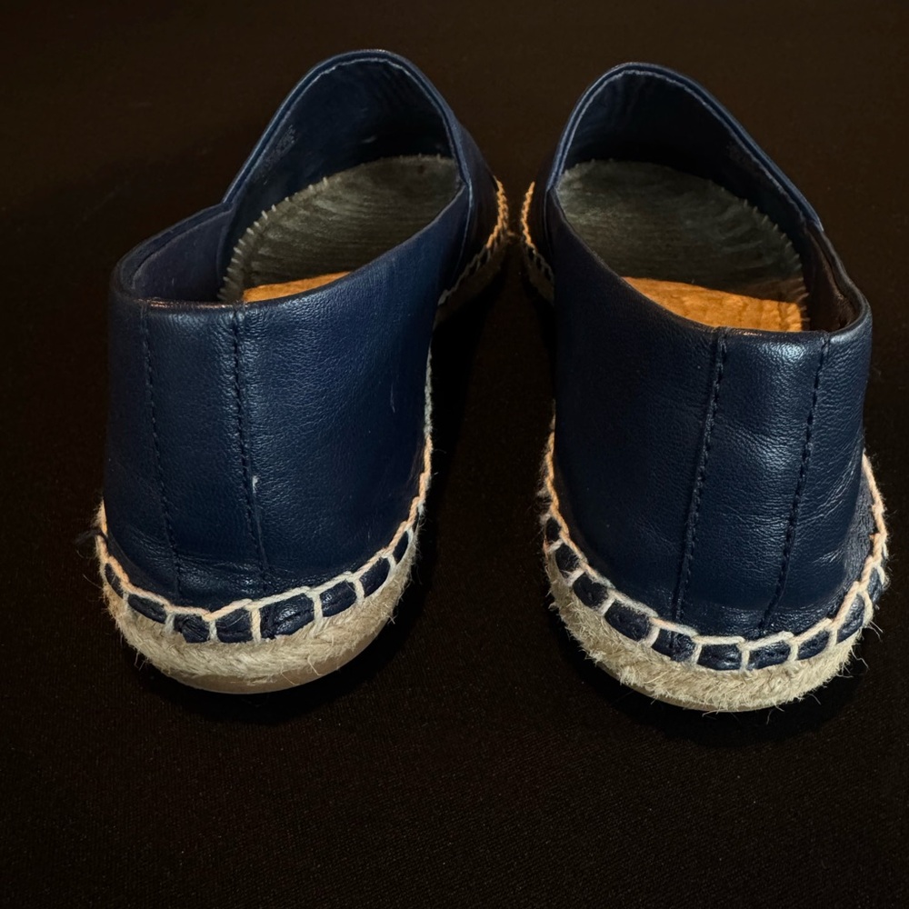Tory Burch Colorblock Espadrille Flats Leather Navy Black Cap Toe Size 8 - Picture 7 of 9